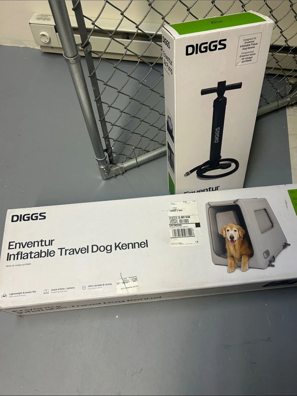 Enventur Inflatable Travel Dog Kennel — Gray